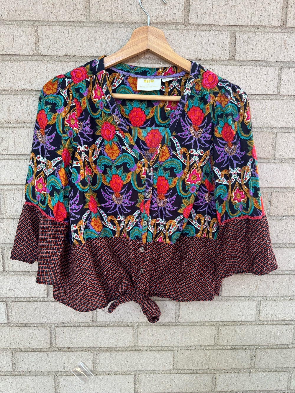 Maeve Anthropologie Carter Blouse Boho Paisley Tie Front Sz 6